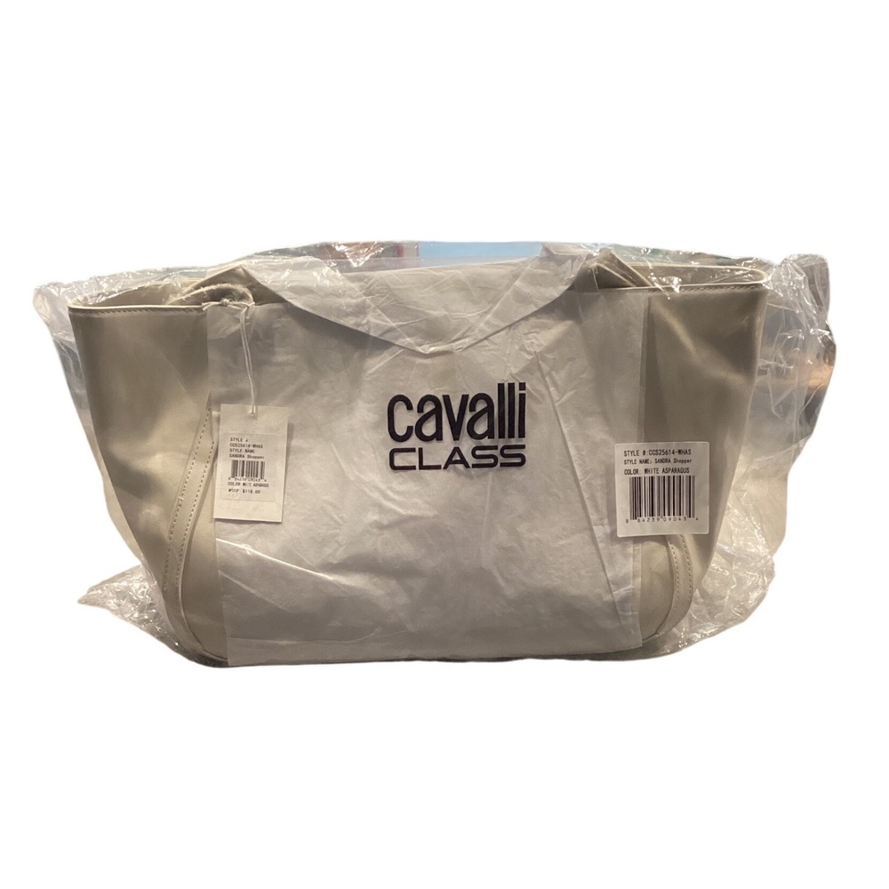 Cavalli‎ Class Sandra Shopper Tote Bag White Asparagus CCS25614-WHAS NWT